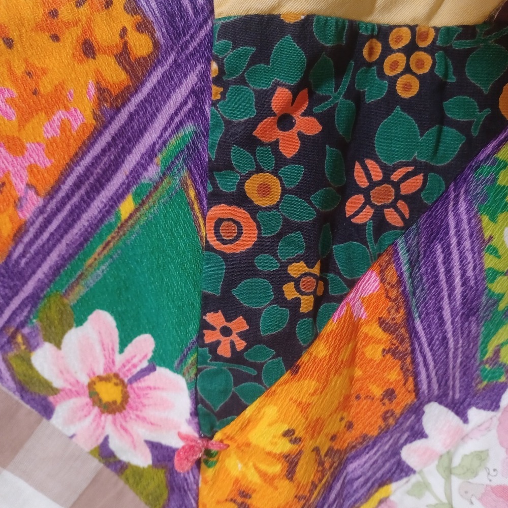 Vintage Handmade Crazy String Scrap Quilt Mid‎ Century Patchwork Barkcloth - Picture 11 of 14